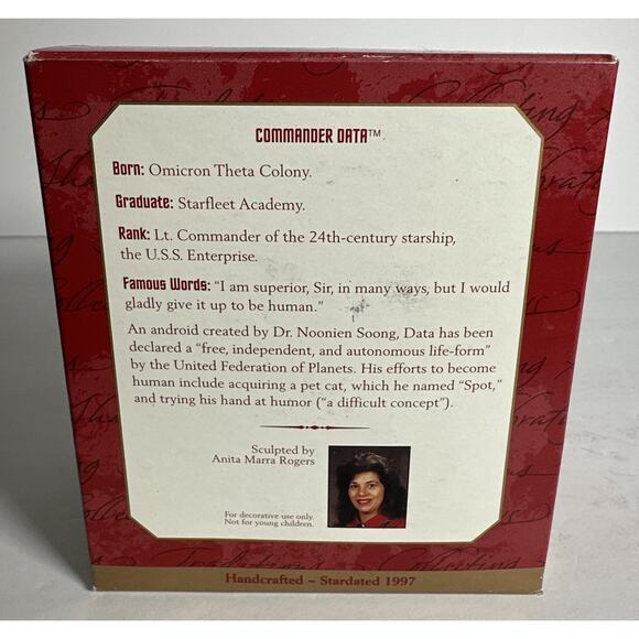 1997 Hallmark Keepsake Ornament Star Trek The Next Generation Commander Data - Picture 2 of 6